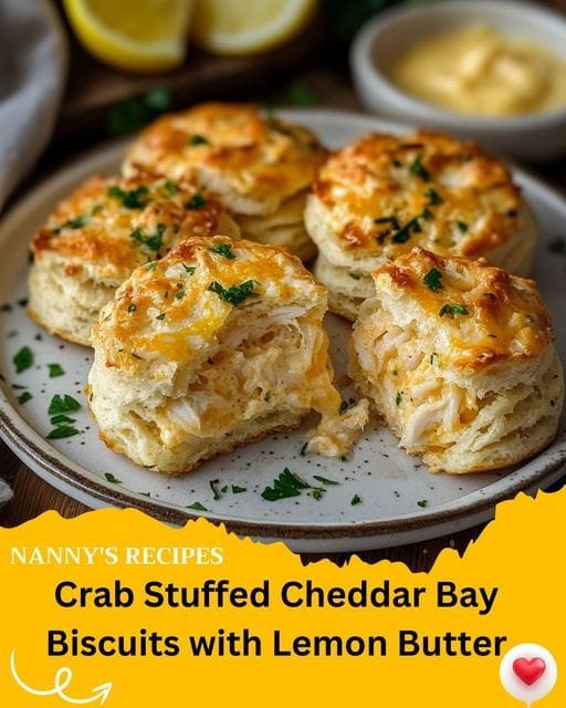 Crab Stuffed Cheddar Bay Biscuits with Lemon Butter Recipe