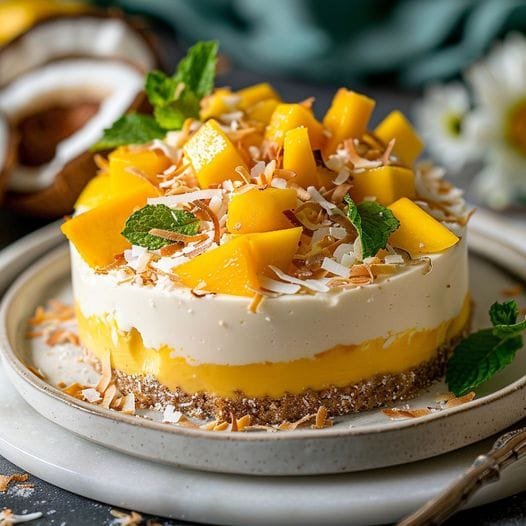 Heavenly Mango Panna Cotta Coconut Cheesecake Recipe