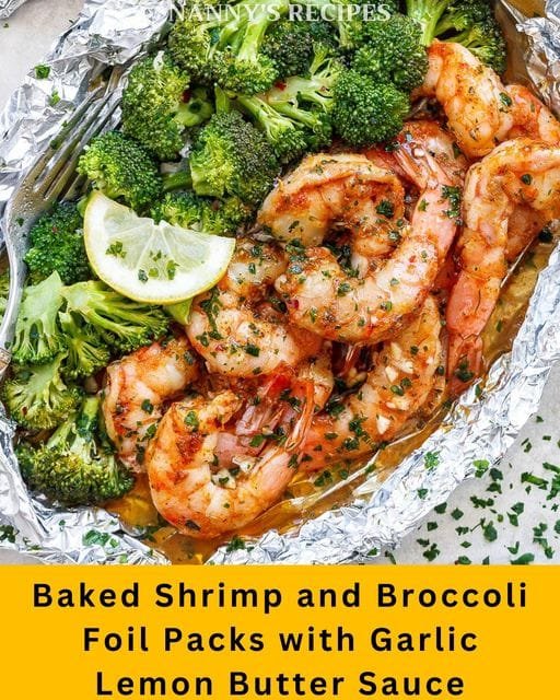 The Baked Shrimp and Broccoli Foil Packs with Garlic Lemon Butter Sauce Recipe