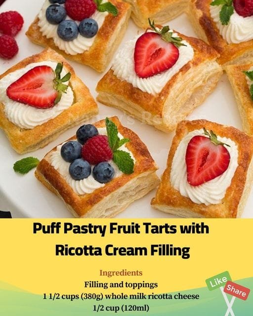 Puff Pastry Fruit Tarts with Ricotta Cream Filling Recipe