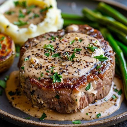 Seared Filet Mignon with Shallot Peppercorn Cream Sauce Recipe