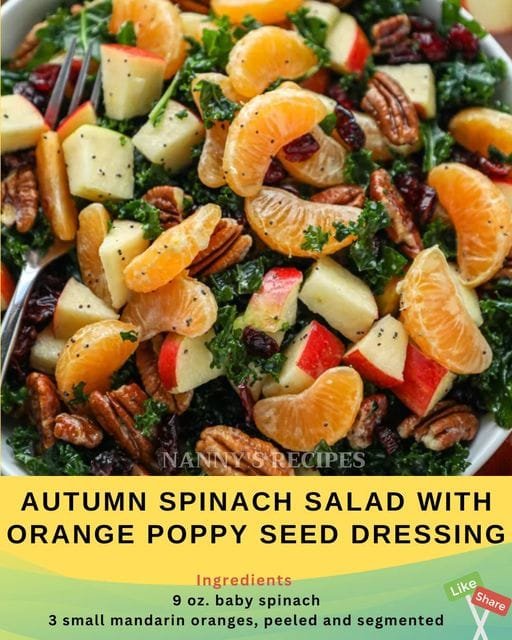 Autumn Spinach Salad with Orange Poppy Seed Dressing Recipe