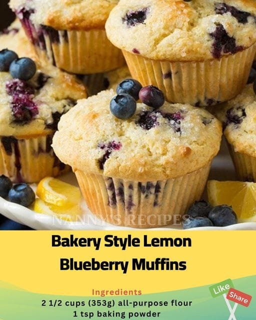 Bakery Style Lemon Blueberry Muffins Recipe