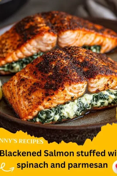 Blackened Salmon Stuffed with Spinach and Parmesan Recipe