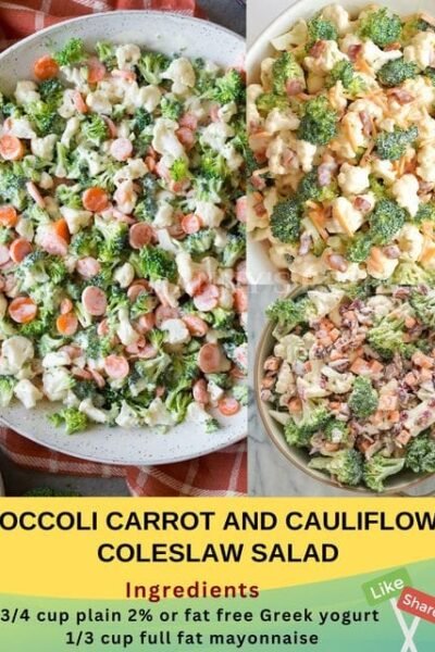 Broccoli, Carrot, and Cauliflower Coleslaw Salad Recipe