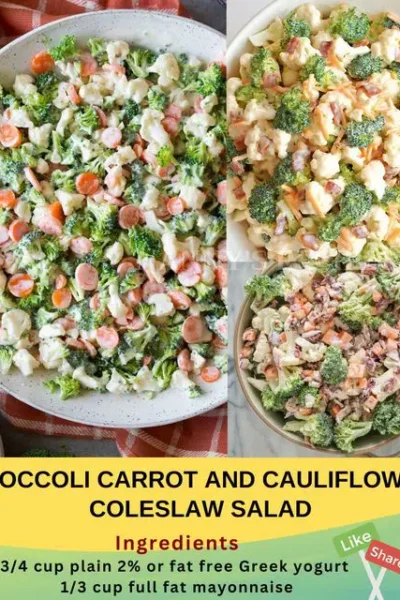 Broccoli, Carrot, and Cauliflower Coleslaw Salad Recipe