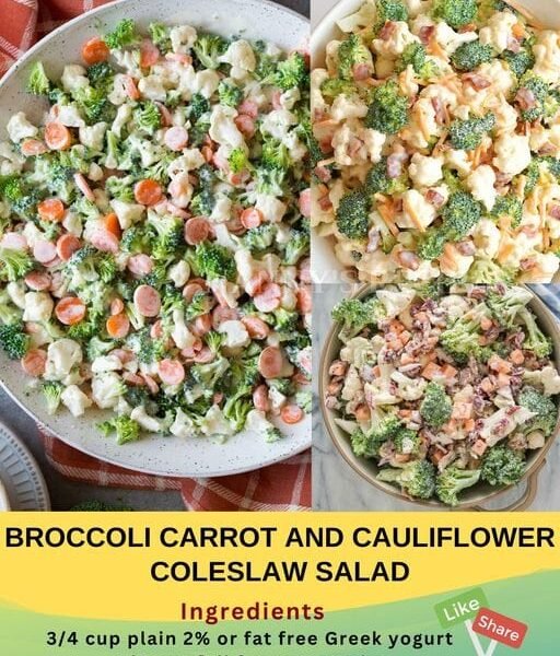 Broccoli, Carrot, and Cauliflower Coleslaw Salad Recipe