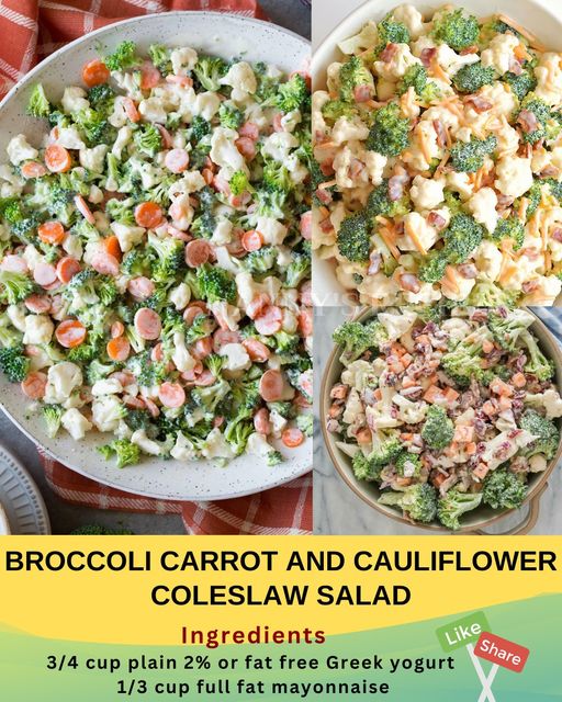 Broccoli, Carrot, and Cauliflower Coleslaw Salad Recipe