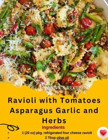 Ravioli with Tomatoes Asparagus Garlic and Herbs