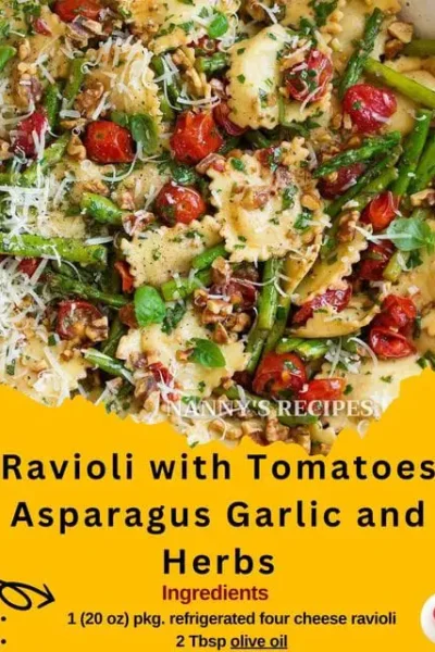 Ravioli with Tomatoes Asparagus Garlic and Herbs