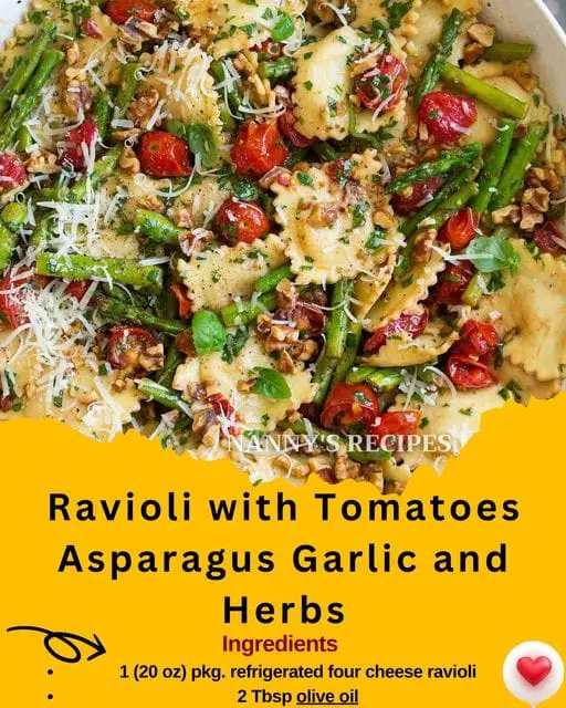 Ravioli with Tomatoes Asparagus Garlic and Herbs