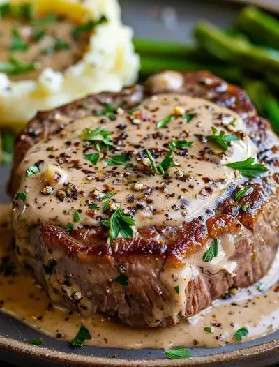 Seared Filet Mignon with Shallot Peppercorn Cream Sauce Recipe