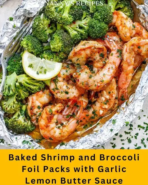 The Baked Shrimp and Broccoli Foil Packs with Garlic Lemon Butter Sauce Recipe