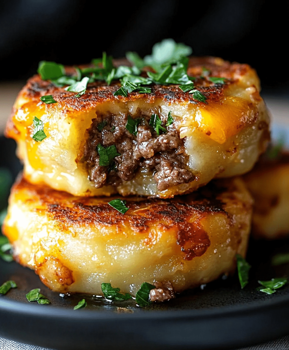 Cheesy Beef Stuffed Potato Cakes