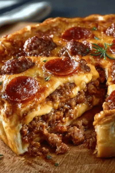 Deep Hamburger Sausage & Pepperoni Pie