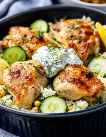 Dump and Bake Chicken Tzatziki Rice