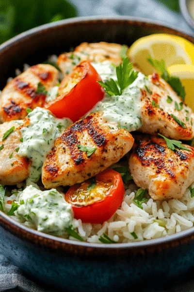 Dump and Bake Chicken Tzatziki Rice