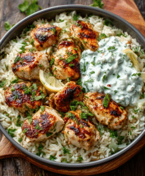 Dump and Bake Chicken Tzatziki Rice