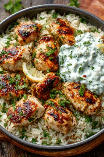 Dump and Bake Chicken Tzatziki Rice