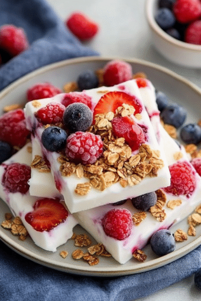 Frozen Yogurt Bark with Berries & Granola