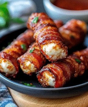 Low Carb Nashville Hot Bacon Wrapped Mozzarella Sticks