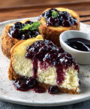 Mini Lemon Ricotta Cheesecakes with Blueberry Compote