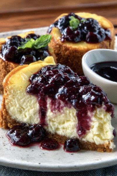 Mini Lemon Ricotta Cheesecakes with Blueberry Compote