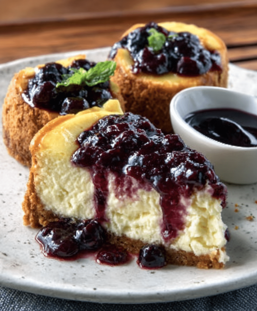 Mini Lemon Ricotta Cheesecakes with Blueberry Compote