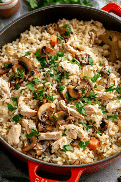 Mushroom and Chicken Rice Casserole