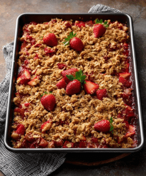 Sheet Pan Strawberry Rhubarb & Oatmeal Crumble