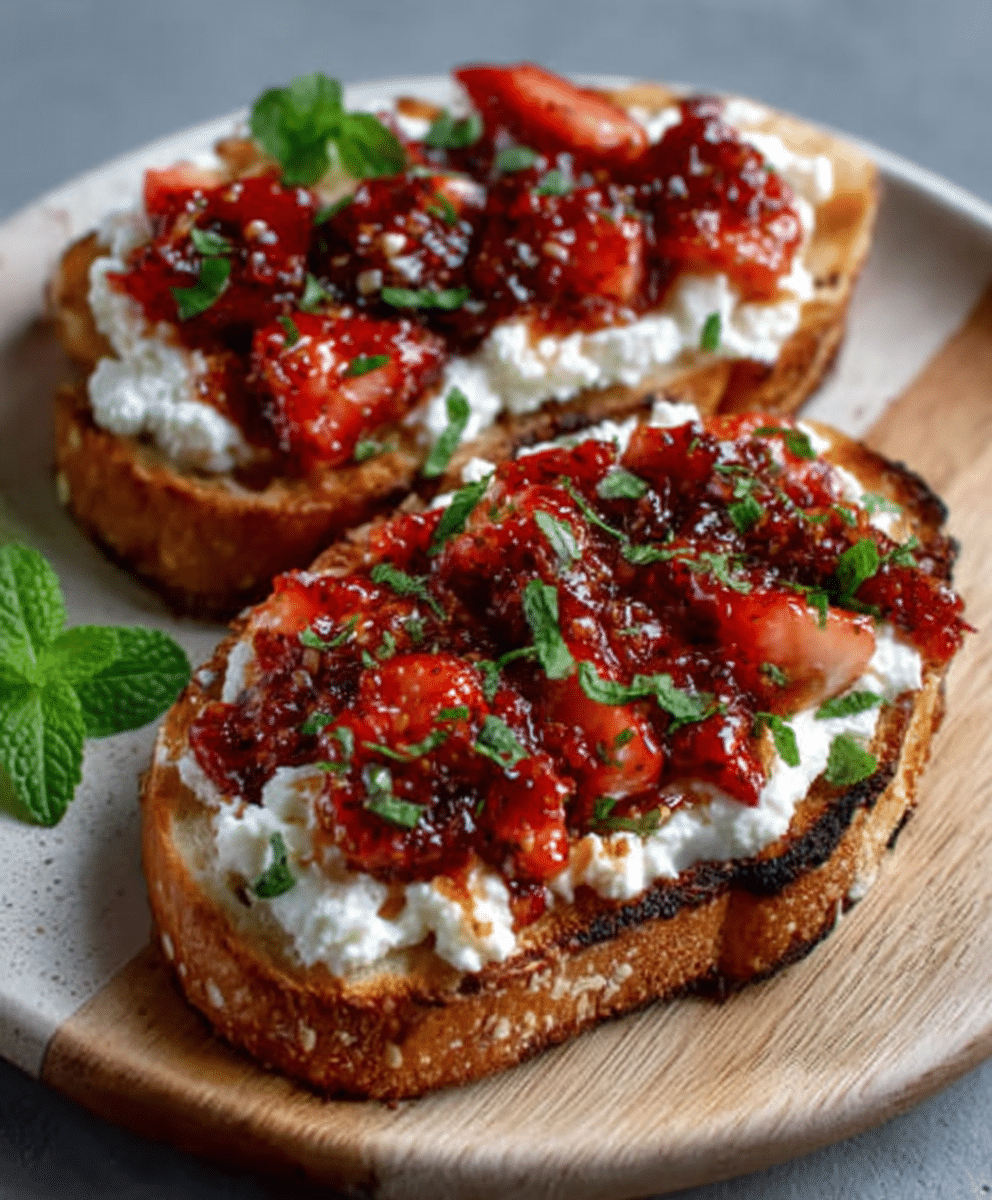 Strawberry Kimchi Jam Toast with Ricotta & Mint delights your taste buds! 7 Strawberry Kimchi Jam Toast with Ricotta & Mint