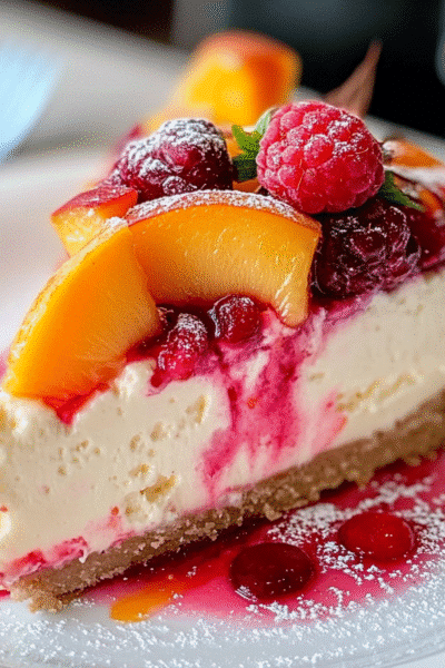 Summer Berry and Peach Cheesecake