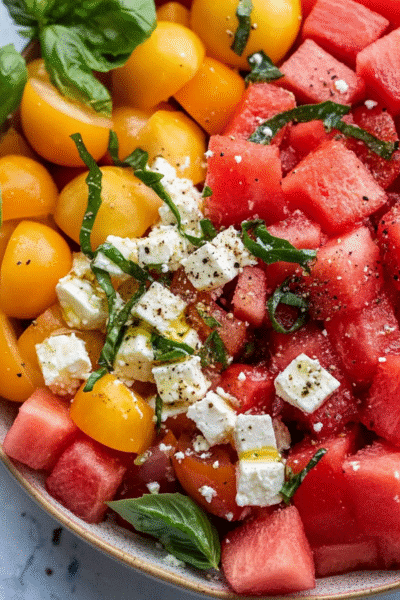 Watermelon Feta Basil Salad