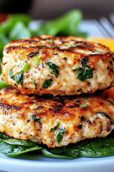 White Cheddar and Spinach Chicken Burgers