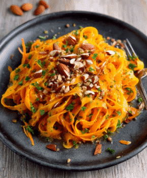 Zesty Carrot Ribbon Salad with Toasted Almonds & Miso Dressing