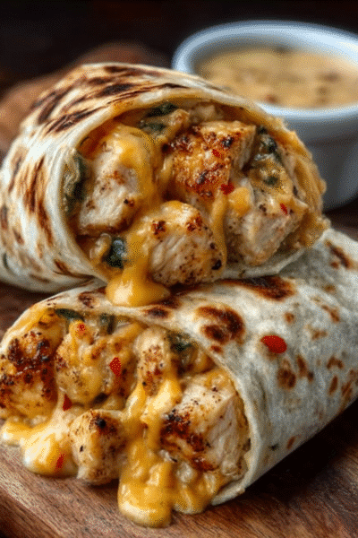 garlic cheesy chicken wraps