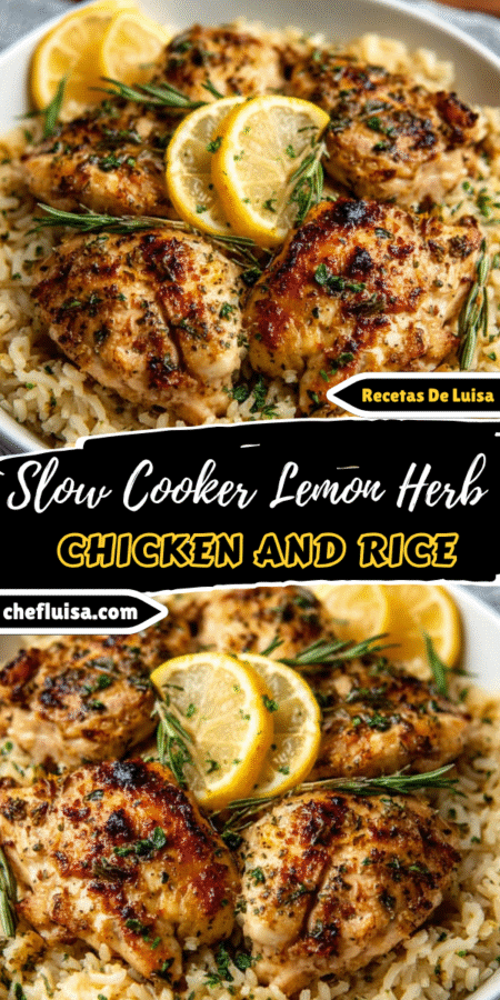 Slow Cooker Lemon Herb Chicken and Rice for effortless dinners! 4 9 10