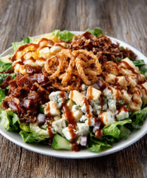 BBQ Ranch Chopped Salad with Crispy Onion Straws