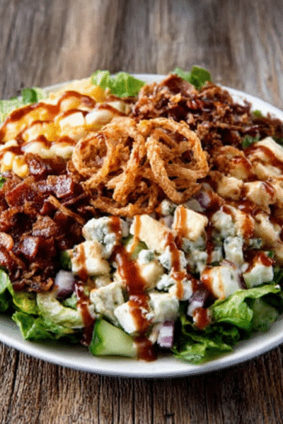 BBQ Ranch Chopped Salad with Crispy Onion Straws