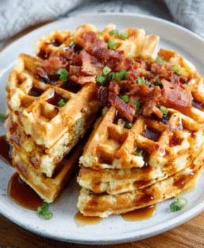 CRISPY Protein Waffle Tacos with Spicy Maple Bacon