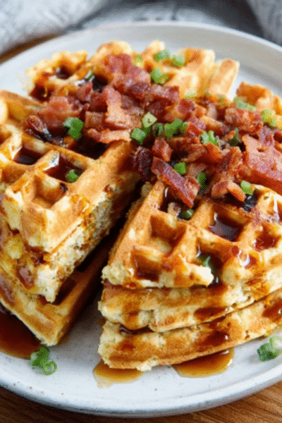 CRISPY Protein Waffle Tacos with Spicy Maple Bacon