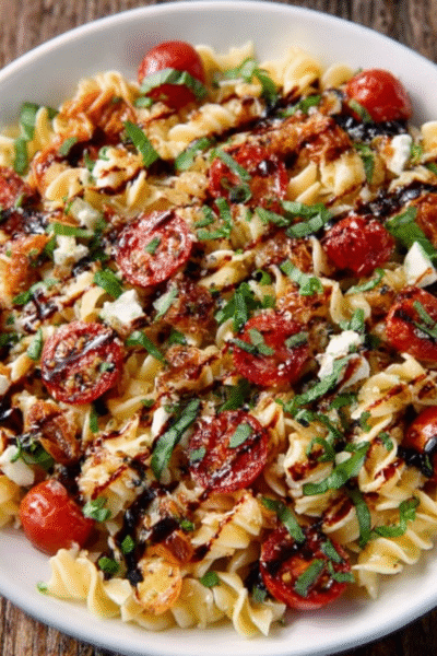 Caprese Pasta Salad with Balsamic Glaze