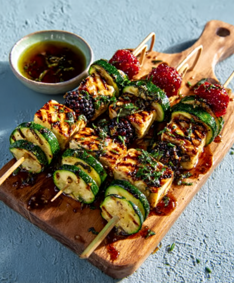 Charred Zucchini & Blackberry Halloumi Skewers