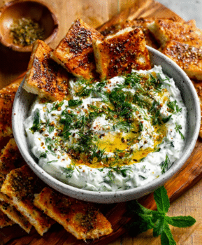 Current image: Coconut Yogurt 'Tzatziki' with Za’atar Chips