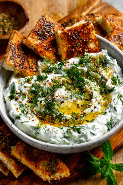 Coconut Yogurt 'Tzatziki' with Za’atar Chips