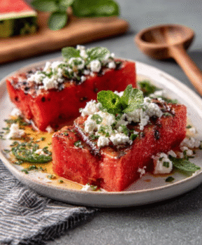 Current image: Coffee-Rubbed Watermelon Steaks with Feta Snow