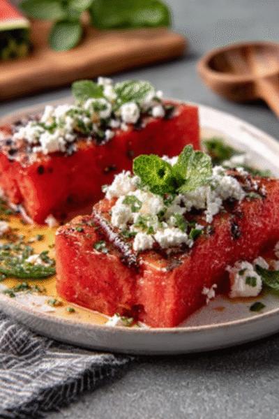Coffee-Rubbed Watermelon Steaks with Feta Snow