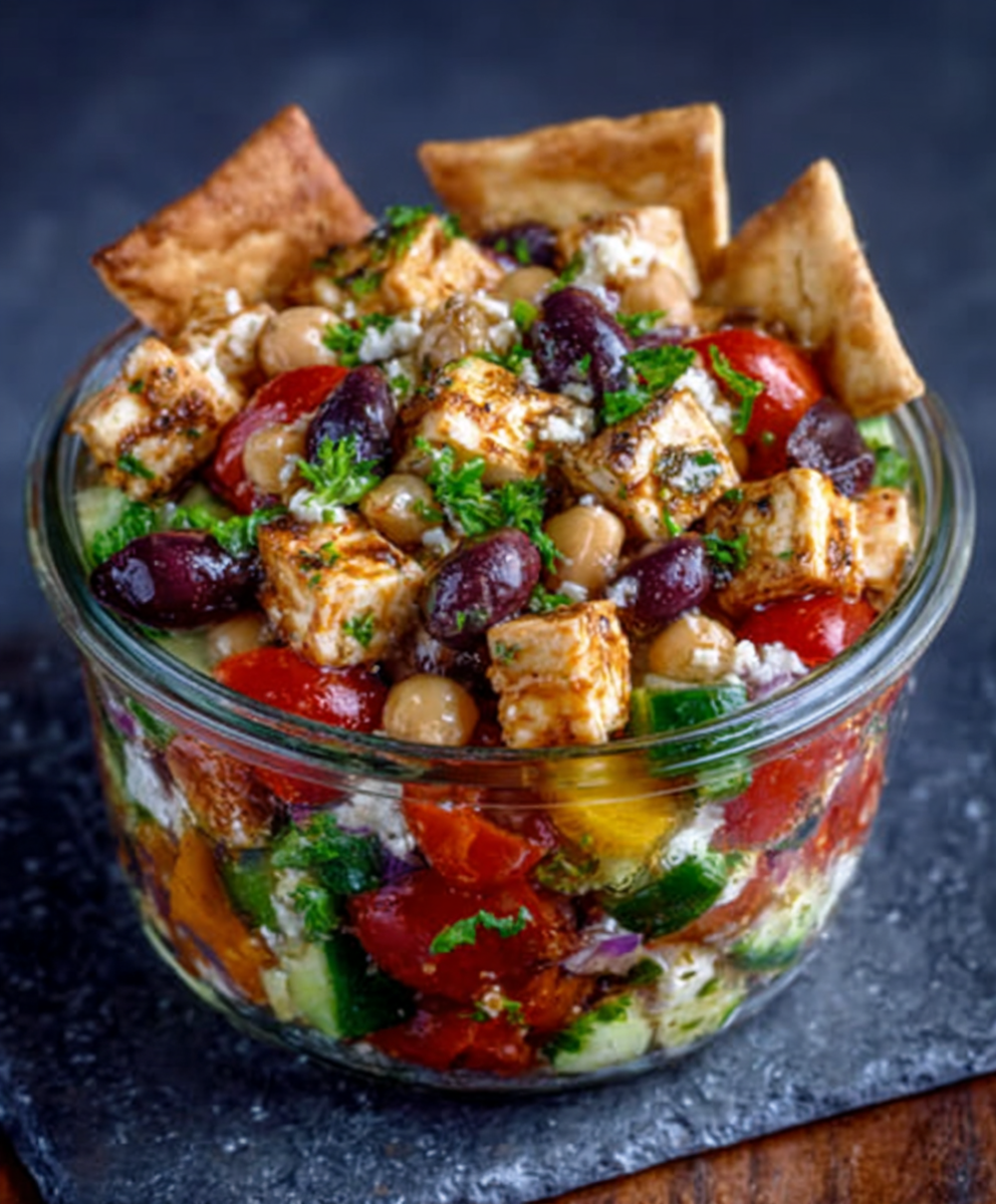 Deconstructed Greek Salad Jars with Pita Chips