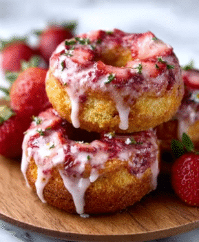 Fluffy and Fruity Baked Strawberry Cake Donuts