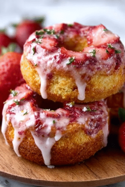 Fluffy and Fruity Baked Strawberry Cake Donuts